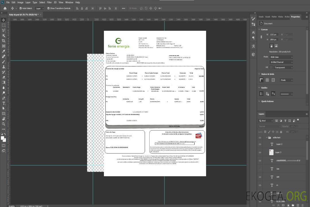 Modèle de facture de services publics d'entreprise Espagne Feníe Energía aux formats Word et PDF template Modèle de facture de services publics d'entreprise Espagne Feníe Energía aux formats Word et PDF template